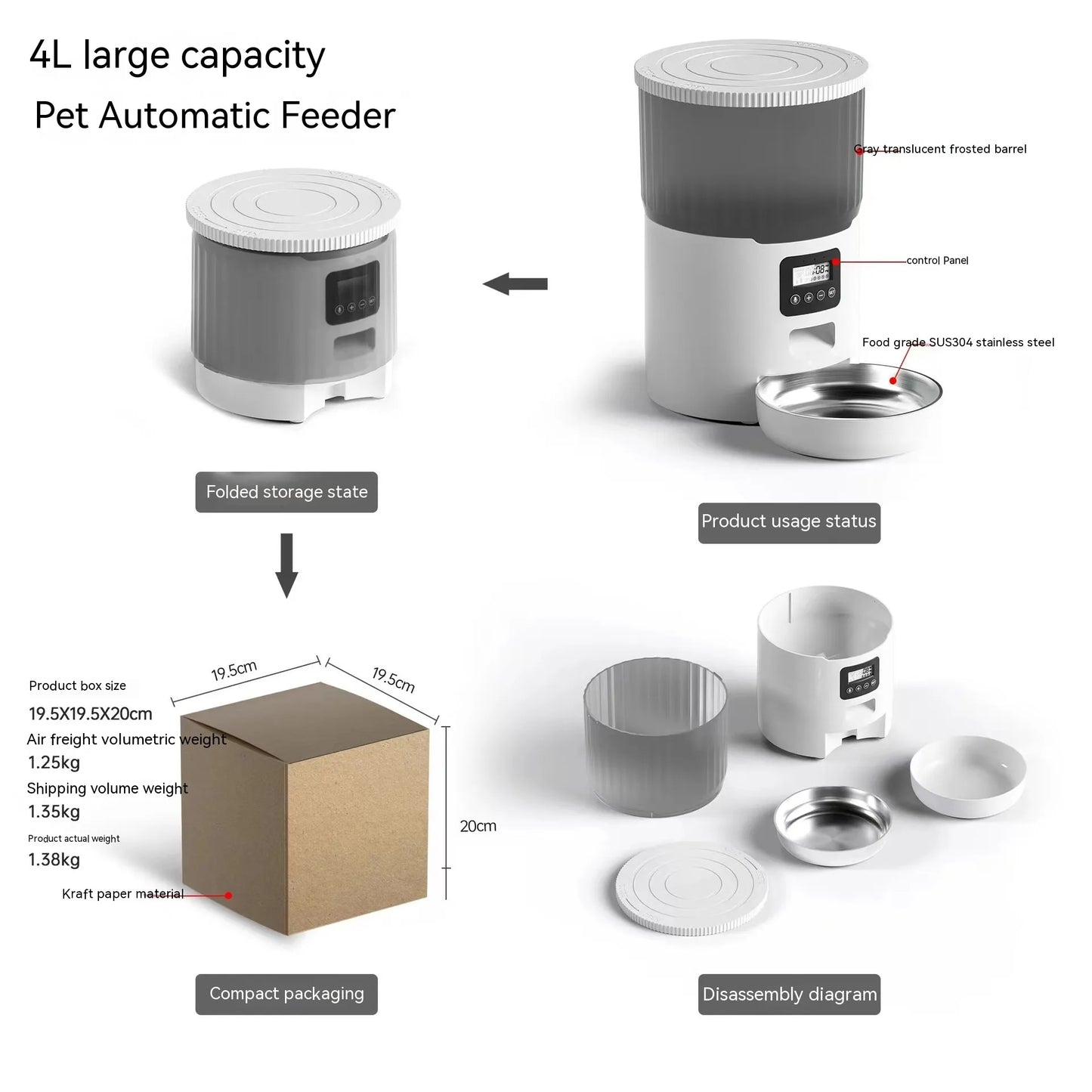 Pakko & Fufu – Smart Auto Pet Feeder (4L, WIFI and App-Controlled)